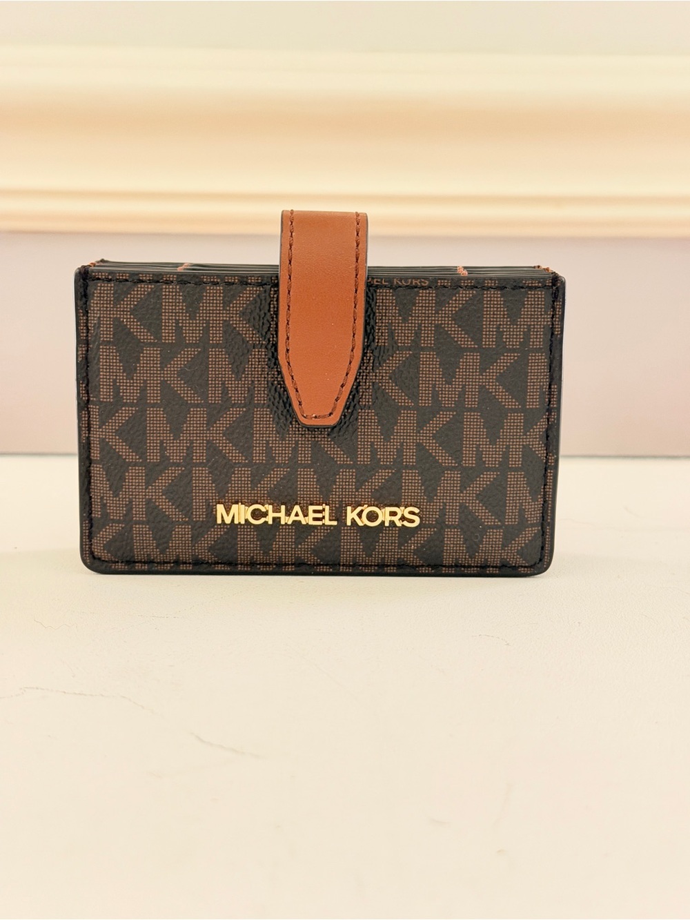 Michael Kors Signature Accordion Card Holder Brown MK Leather Wallet